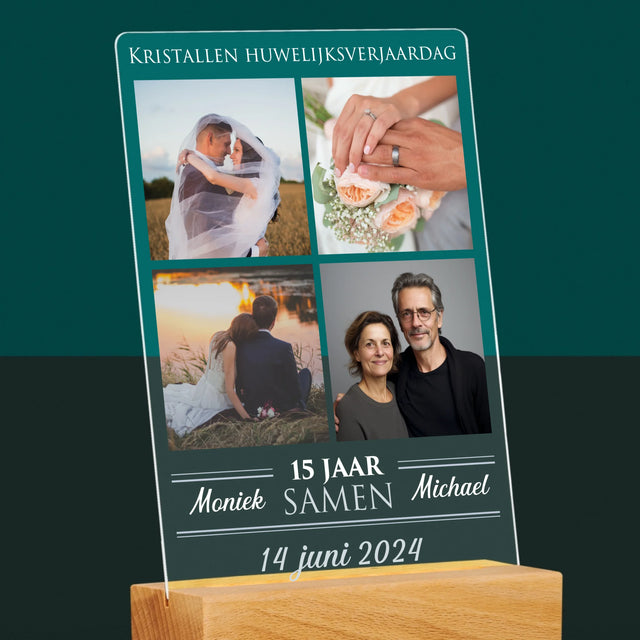 Fotocollage: 15 Jaar Samen - Afdruk Op Acrylglas (Verticaal)