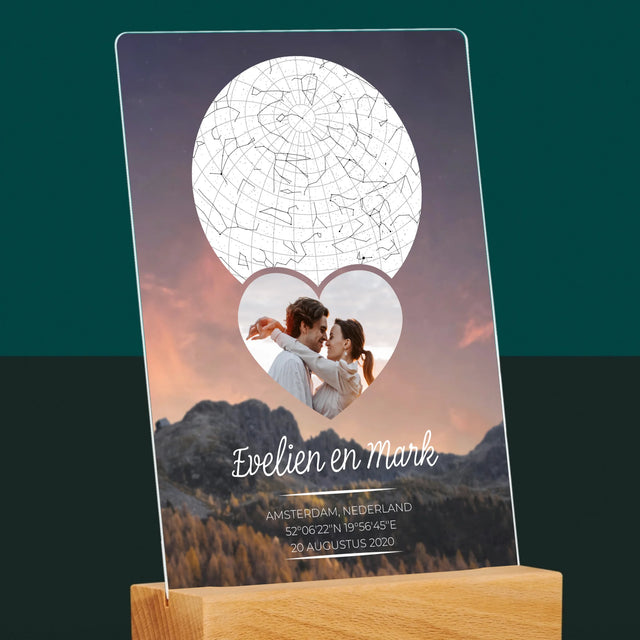 Starrenkaart: Verliefden Op De Bergen - Afdruk Op Acrylglas (Verticaal)