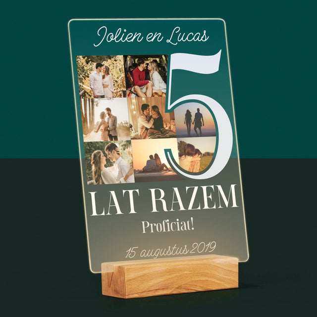 Fotocollage: 5 Jaar Samen - Afdruk Op Acrylglas (Verticaal)