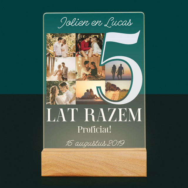 Fotocollage: 5 Jaar Samen - Afdruk Op Acrylglas (Verticaal)