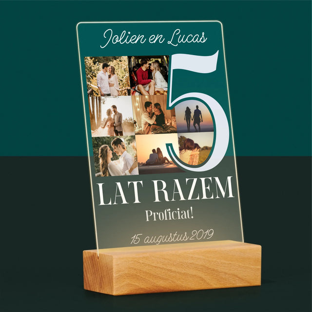 Fotocollage: 5 Jaar Samen - Afdruk Op Acrylglas (Verticaal)