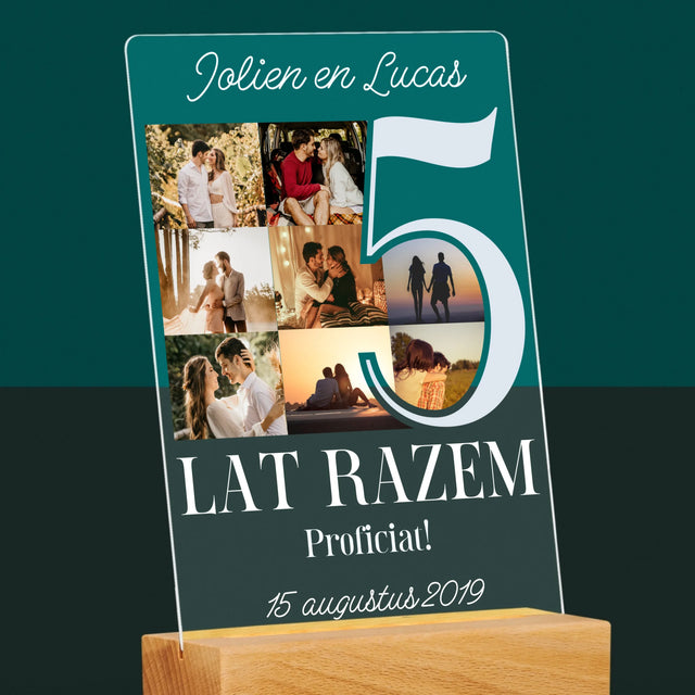 Fotocollage: 5 Jaar Samen - Afdruk Op Acrylglas (Verticaal)