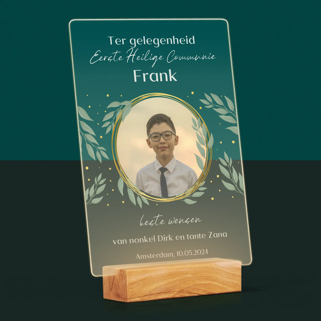 Foto En Handtekening: Ter Gelegenheid Van Eerste Heilige Communie - Afdruk Op Acrylglas (Verticaal)