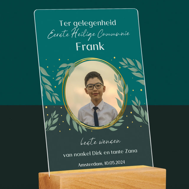 Foto En Handtekening: Ter Gelegenheid Van Eerste Heilige Communie - Afdruk Op Acrylglas (Verticaal)