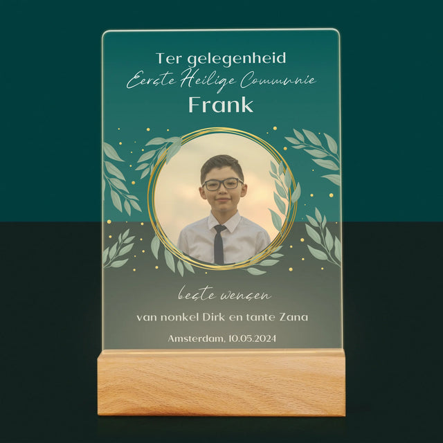 Foto En Handtekening: Ter Gelegenheid Van Eerste Heilige Communie - Afdruk Op Acrylglas (Verticaal)