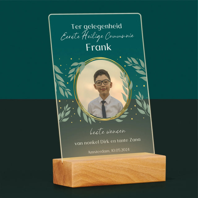 Foto En Handtekening: Ter Gelegenheid Van Eerste Heilige Communie - Afdruk Op Acrylglas (Verticaal)