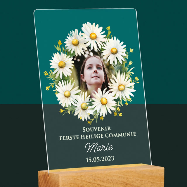 Foto En Handtekening: Souvenir Eerste Heilige Communie, Margrieten - Afdruk Op Acrylglas (Verticaal)