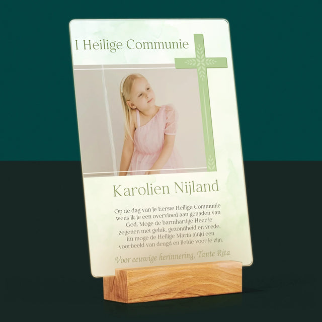 Foto En Handtekening: Communie, Foto Kruis - Afdruk Op Acrylglas (Verticaal)