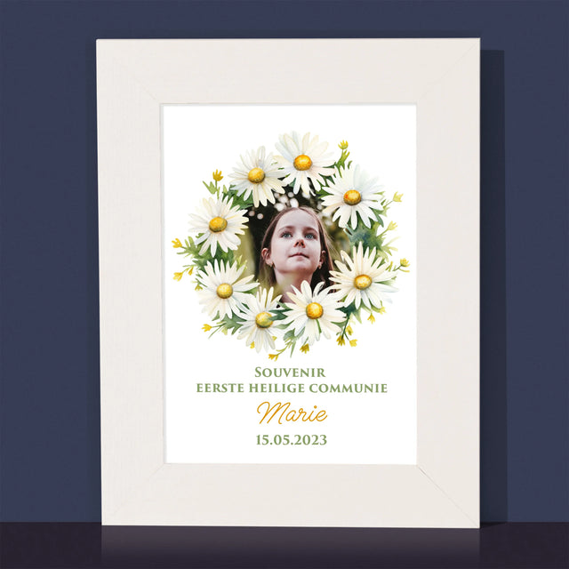 Foto En Handtekening: Souvenir Eerste Heilige Communie, Margrieten - Fotokader (Horziontaal)