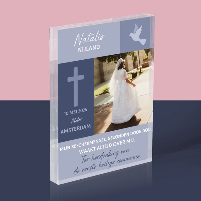 Foto En Handtekening: Communie, Beschermengel - Acryl Blok