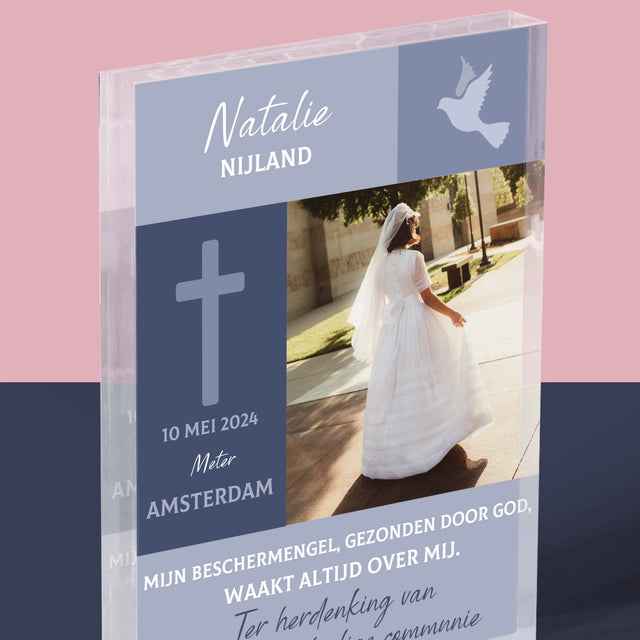 Foto En Handtekening: Communie, Beschermengel - Acryl Blok