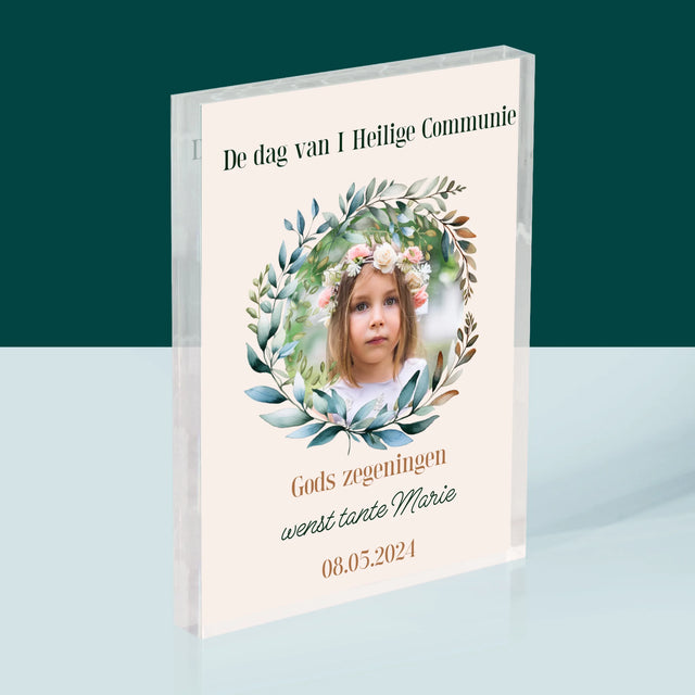 Foto En Handtekening: Op De Dag Van I Heilige Communie - Acryl Blok