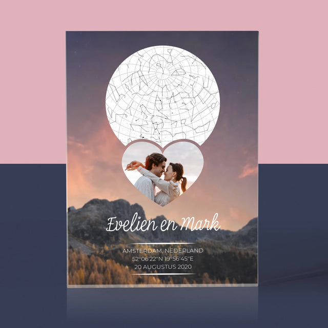 Starrenkaart: Verliefden Op De Bergen - Acryl Blok