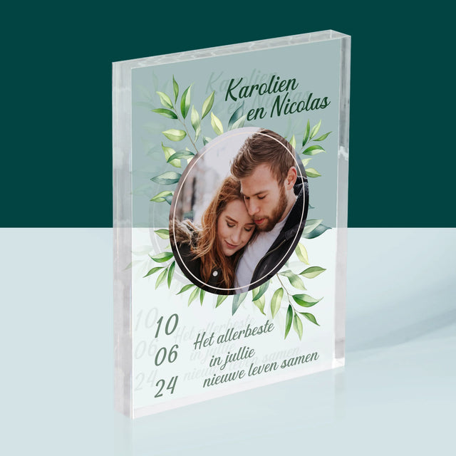 Foto En Handtekening: Trouw, Blaadjes - Acryl Blok