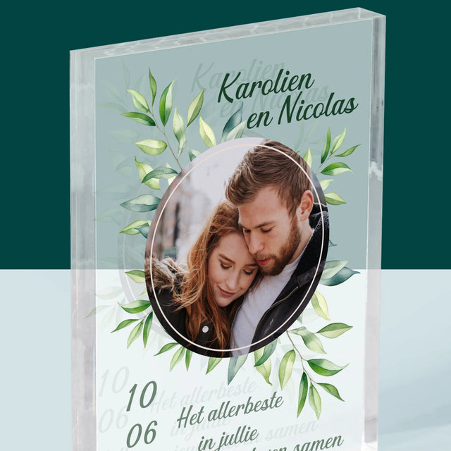 Foto En Handtekening: Trouw, Blaadjes - Acryl Blok