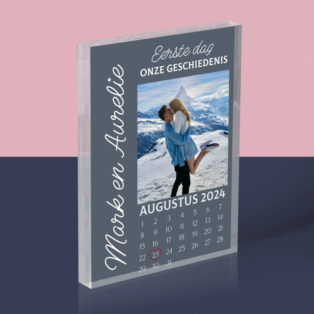 Foto En Handtekening: Eerste Dag Van Onze Geschiedenis - Acryl Blok