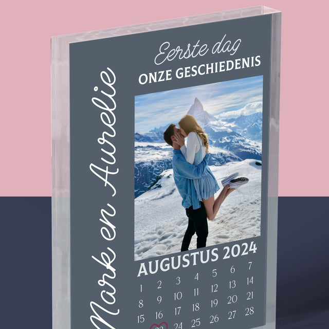 Foto En Handtekening: Eerste Dag Van Onze Geschiedenis - Acryl Blok