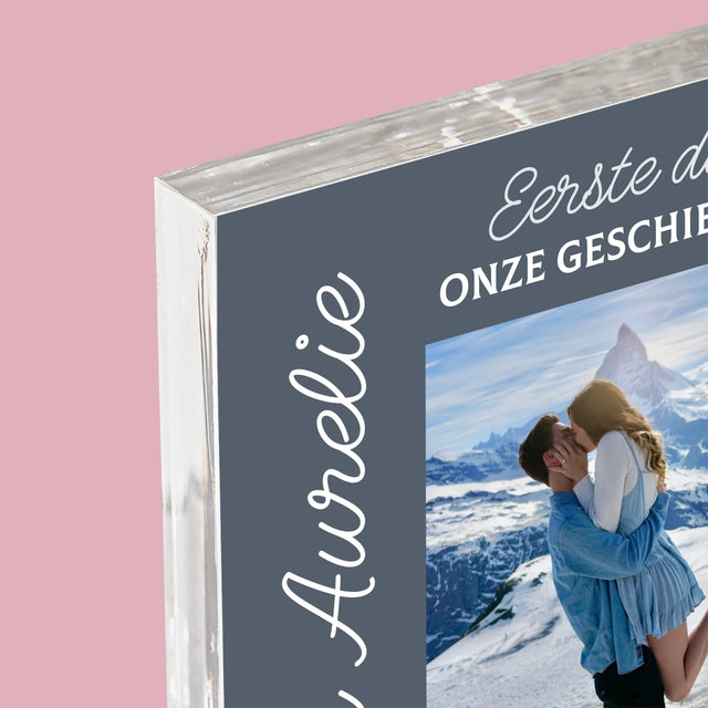 Foto En Handtekening: Eerste Dag Van Onze Geschiedenis - Acryl Blok