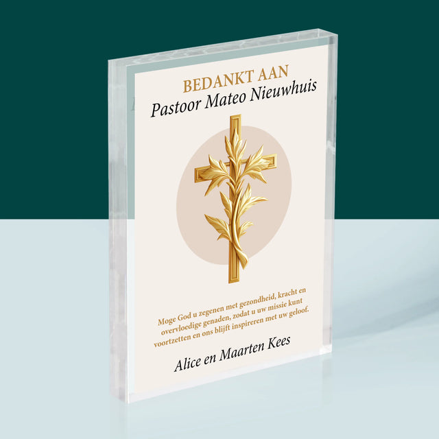 Naam En Handtekening : Bedankt Aan Pastoor - Acryl Blok