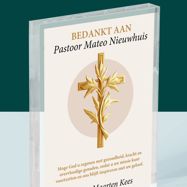 Naam En Handtekening : Bedankt Aan Pastoor - Acryl Blok