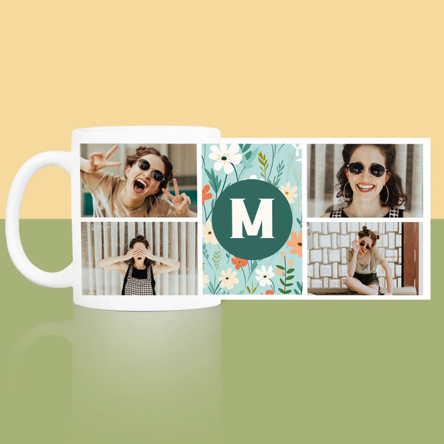Fotocollage: Monogram Bloemen - Mok