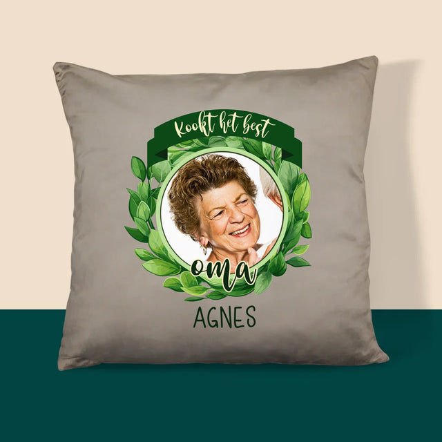 Foto En Handtekening: Kookt Het Best - Kussen (Foto)