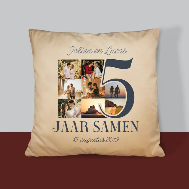 Fotocollage: 5 Jaar Samen - Kussen (Foto)