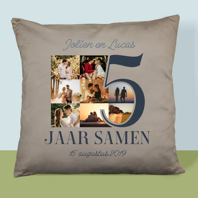 Fotocollage: 5 Jaar Samen - Kussen (Foto)