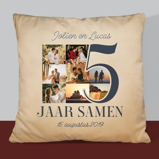 Fotocollage: 5 Jaar Samen - Kussen (Foto)