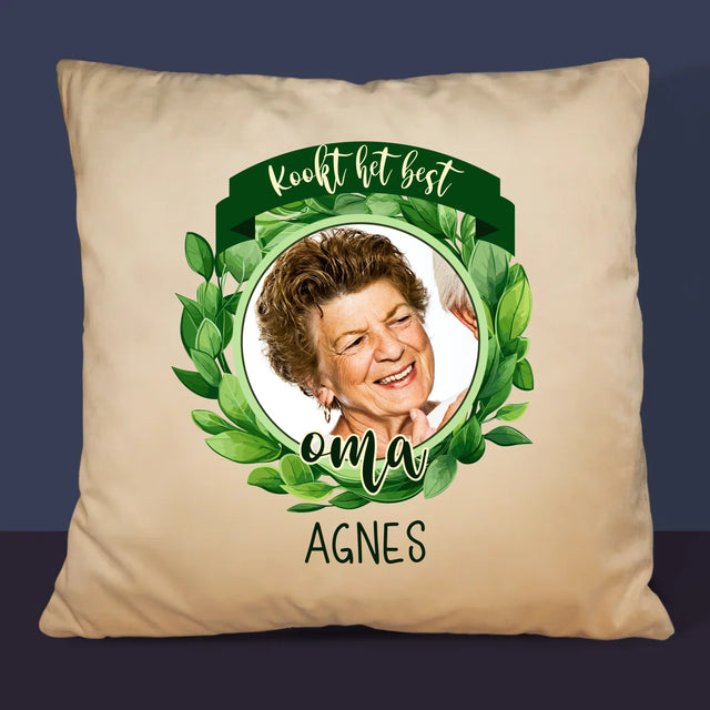 Foto En Handtekening: Kookt Het Best - Kussen (Foto)