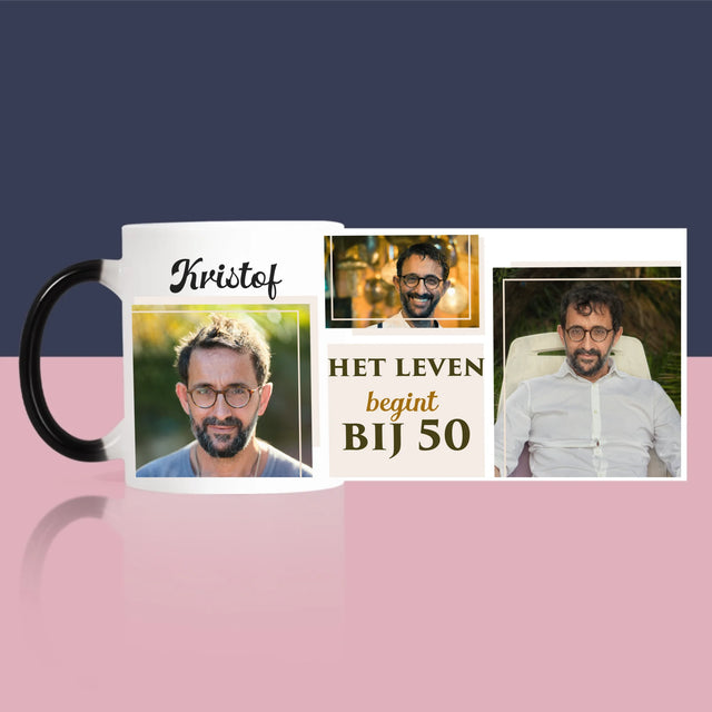 Fotocollage: Het Leven Begint Bij 50 - Mok