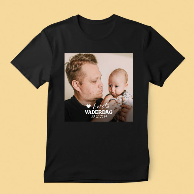 Foto En Handtekening: Eerste Vaderdag - T-Shirt Voor Heren