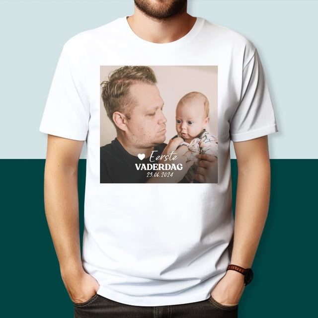 Foto En Handtekening: Eerste Vaderdag - T-Shirt Voor Heren