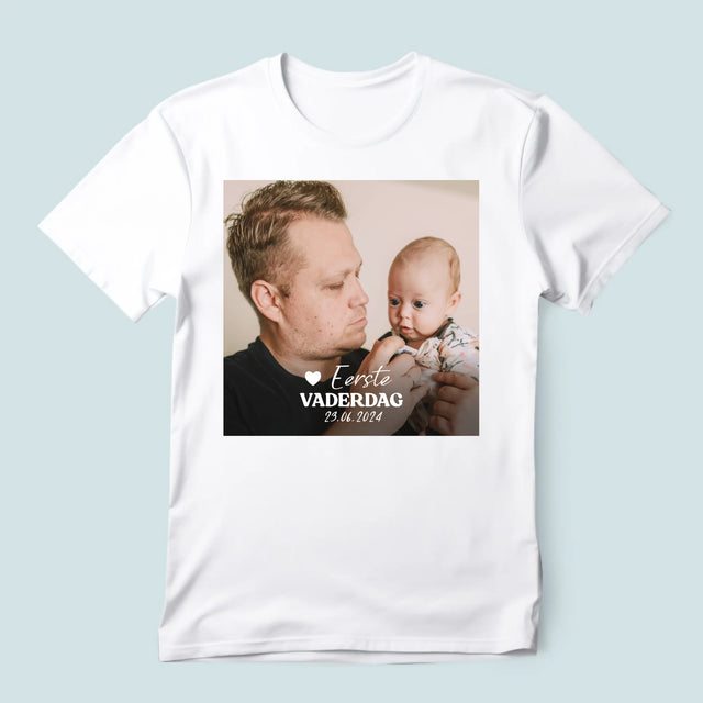 Foto En Handtekening: Eerste Vaderdag - T-Shirt Voor Heren