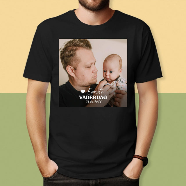 Foto En Handtekening: Eerste Vaderdag - T-Shirt Voor Heren