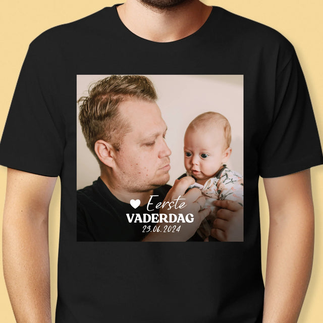 Foto En Handtekening: Eerste Vaderdag - T-Shirt Voor Heren