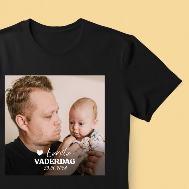 Foto En Handtekening: Eerste Vaderdag - T-Shirt Voor Heren