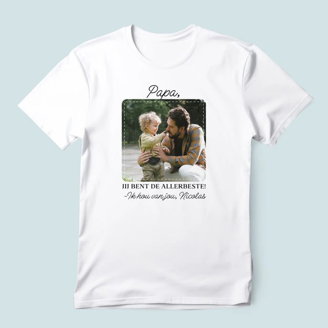 Foto En Handtekening: Allerbeste Papa - T-Shirt Voor Heren