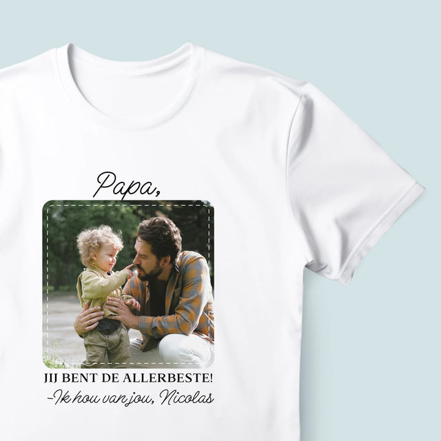 Foto En Handtekening: Allerbeste Papa - T-Shirt Voor Heren