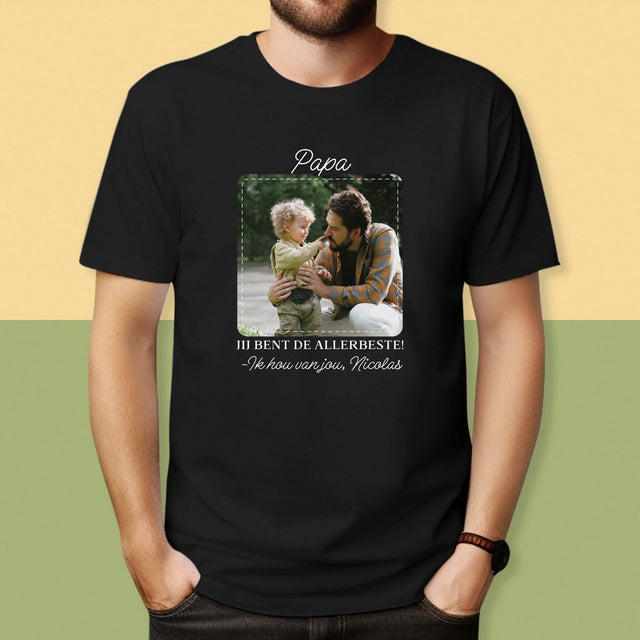 Foto En Handtekening: Allerbeste Papa - T-Shirt Voor Heren