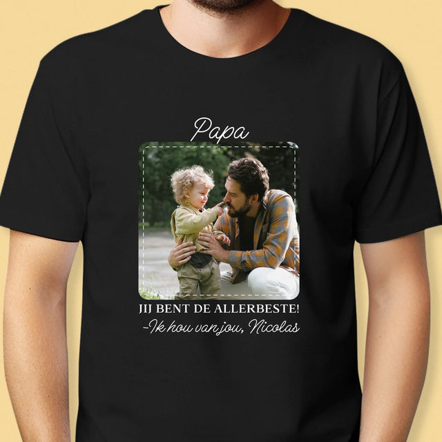 Foto En Handtekening: Allerbeste Papa - T-Shirt Voor Heren