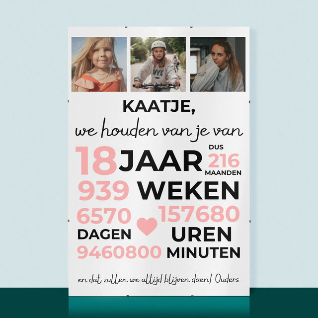 Fotocollage: We Houden Al 18 Jaar Van Je - Poster