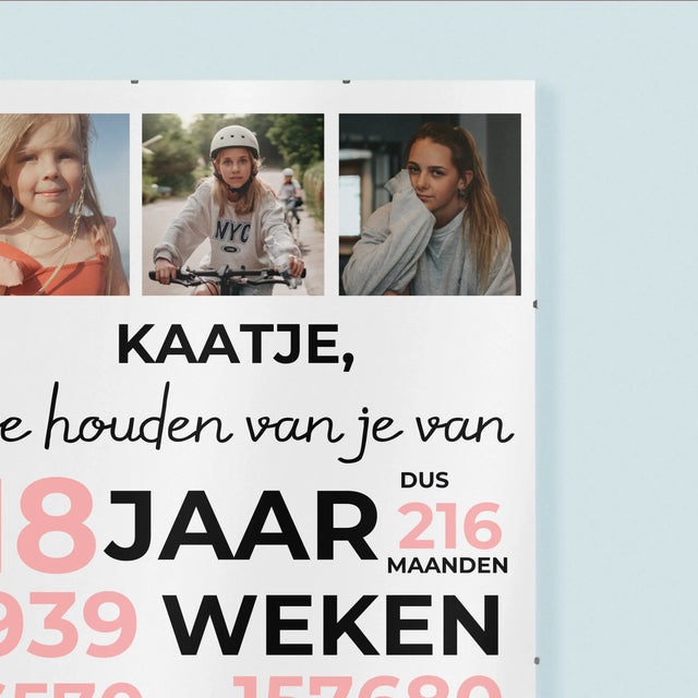 Fotocollage: We Houden Al 18 Jaar Van Je - Poster