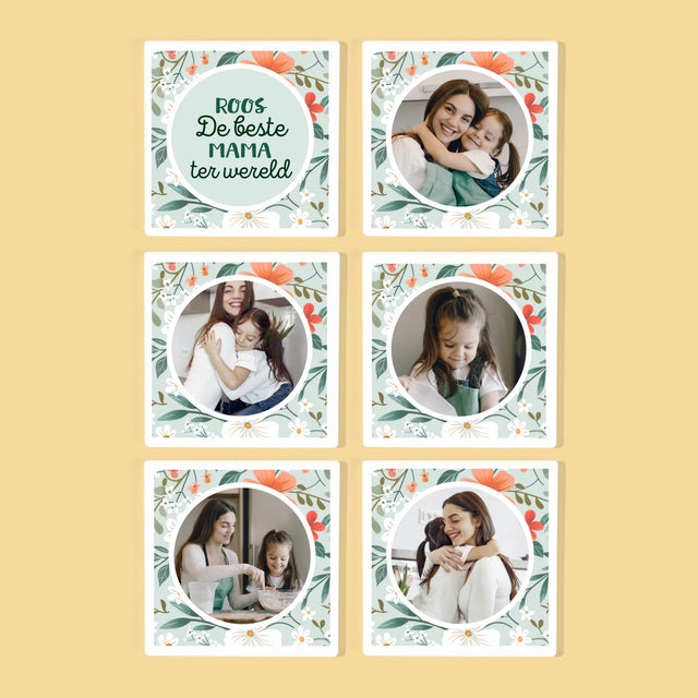 Foto En Handtekening: Beste Mama Bloemen - Onderzetter