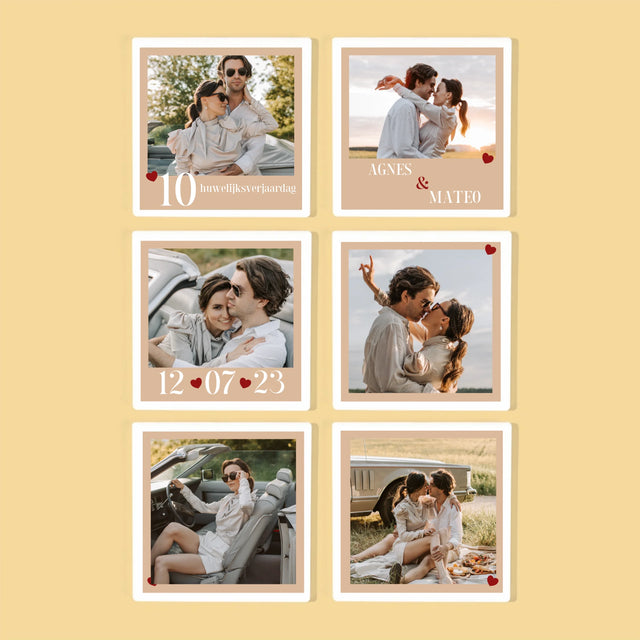 Foto En Handtekening: Huwelijksverjaardag Hartjes - Onderzetter