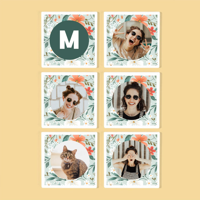 Fotocollage: Monogram Bloemen - Onderzetter