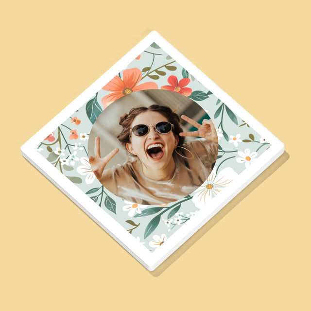 Fotocollage: Monogram Bloemen - Onderzetter