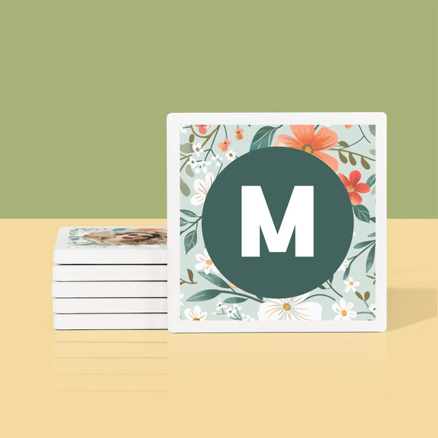 Fotocollage: Monogram Bloemen - Onderzetter