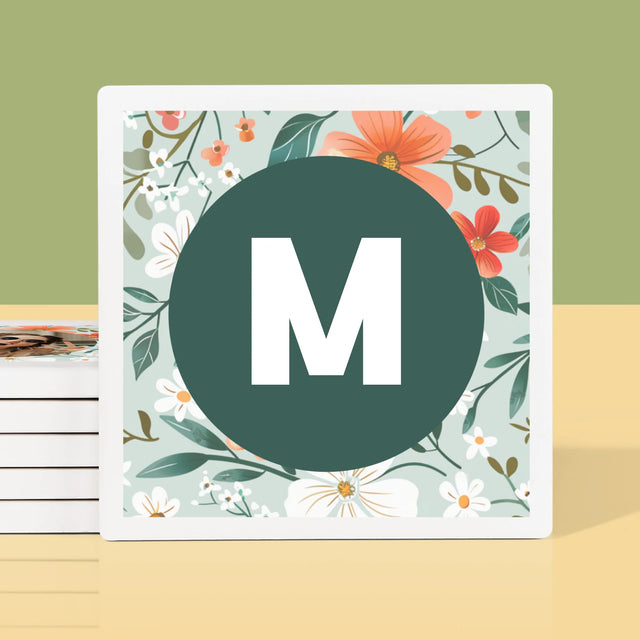 Fotocollage: Monogram Bloemen - Onderzetter