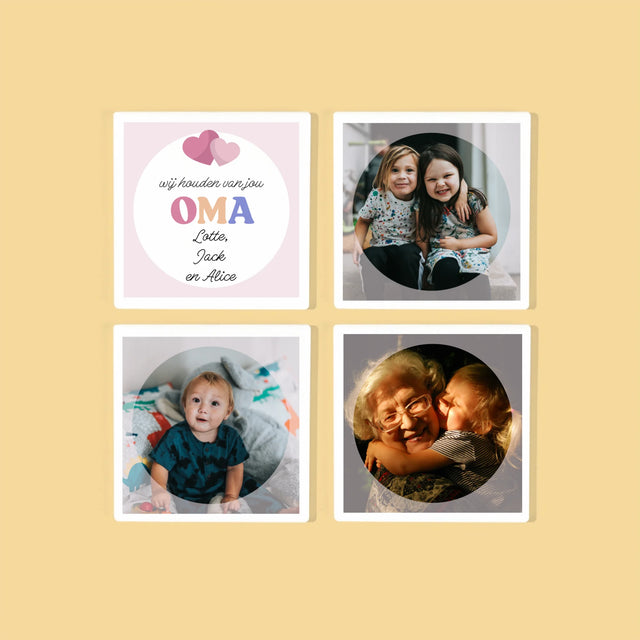 Fotocollage: Wij Houden Van Jou, Oma - Onderzetter